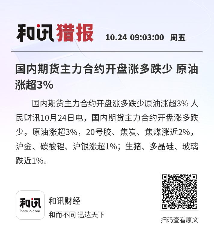 开盘：国内期货主力合约涨多跌少合成橡胶涨超3%